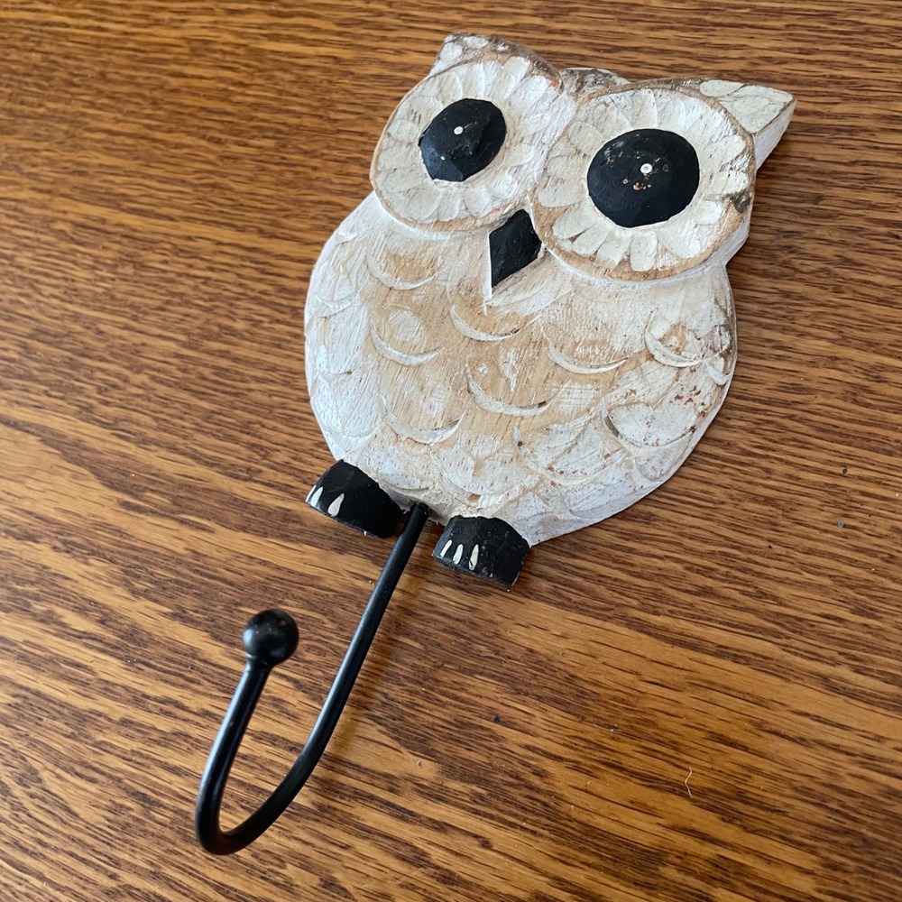 Wooden Owl Shabby Chic Wall Hook Rustic Cottagecore Boho‎